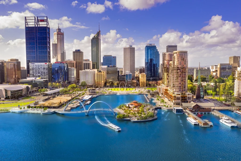 Local SEO Perth skyline drone view showing modern buildings and city landscape in Western Australia