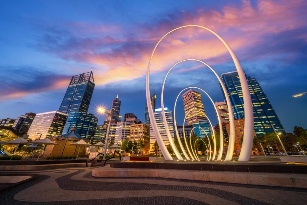 Elizabeth Quay Park Perth cityscape with modern buildings and waterfront landmark in Australia representing local SEO Perth growth